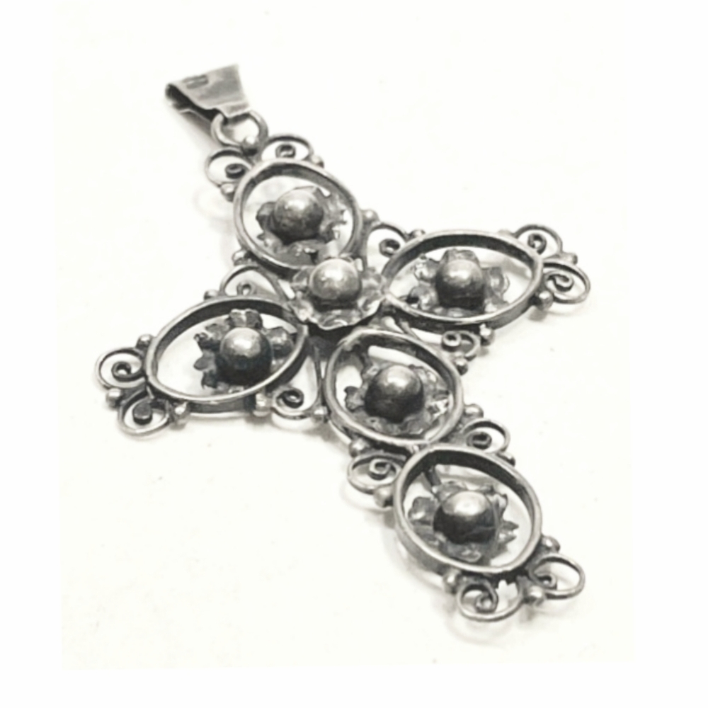 Berthold Mueller 925 Sterling Renaissance Style Floral Cross Pendant VTG